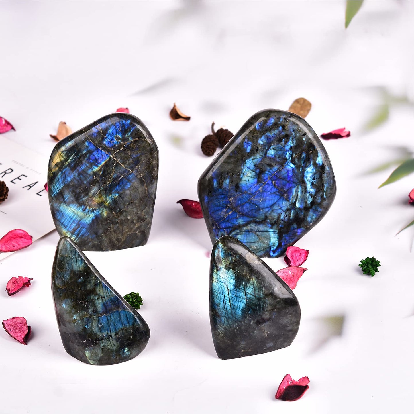 JIC Gem Labradorite Palm Stone Crystal,100% Natural and Handcrafted, Irregular Polished Healing Crystal Gemstones,Worry Stone with Healing & Calming Effects (0.8-1 Lb)