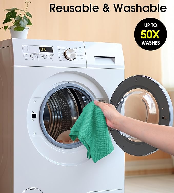KitchLife Microfiber Cleaning Cloth Roll, 100 Pack - Tear-Away Microfiber Paper Towels, Lint-Free, Reusable, Washable for Kitchen, Car, Dishes, and Sensitive Surfaces (Forest Green)