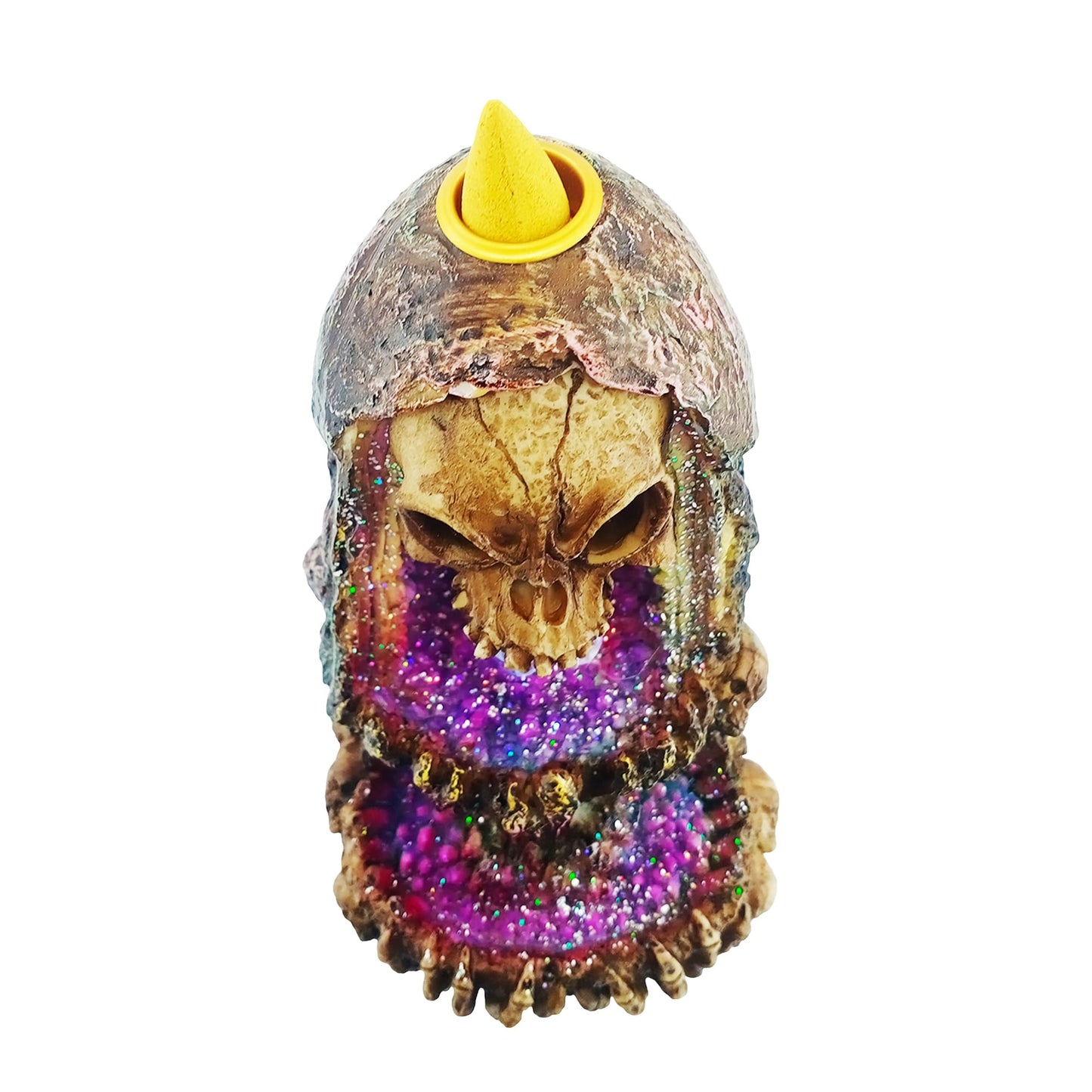 Fantasy Gifts Geode Skull Backflow Burner with LED – 6.5 Inch Crystal Waterfall Décor Accent | Mystical Skull Tabletop Decoration for Meditation, Gothic & Fantasy Home Décor