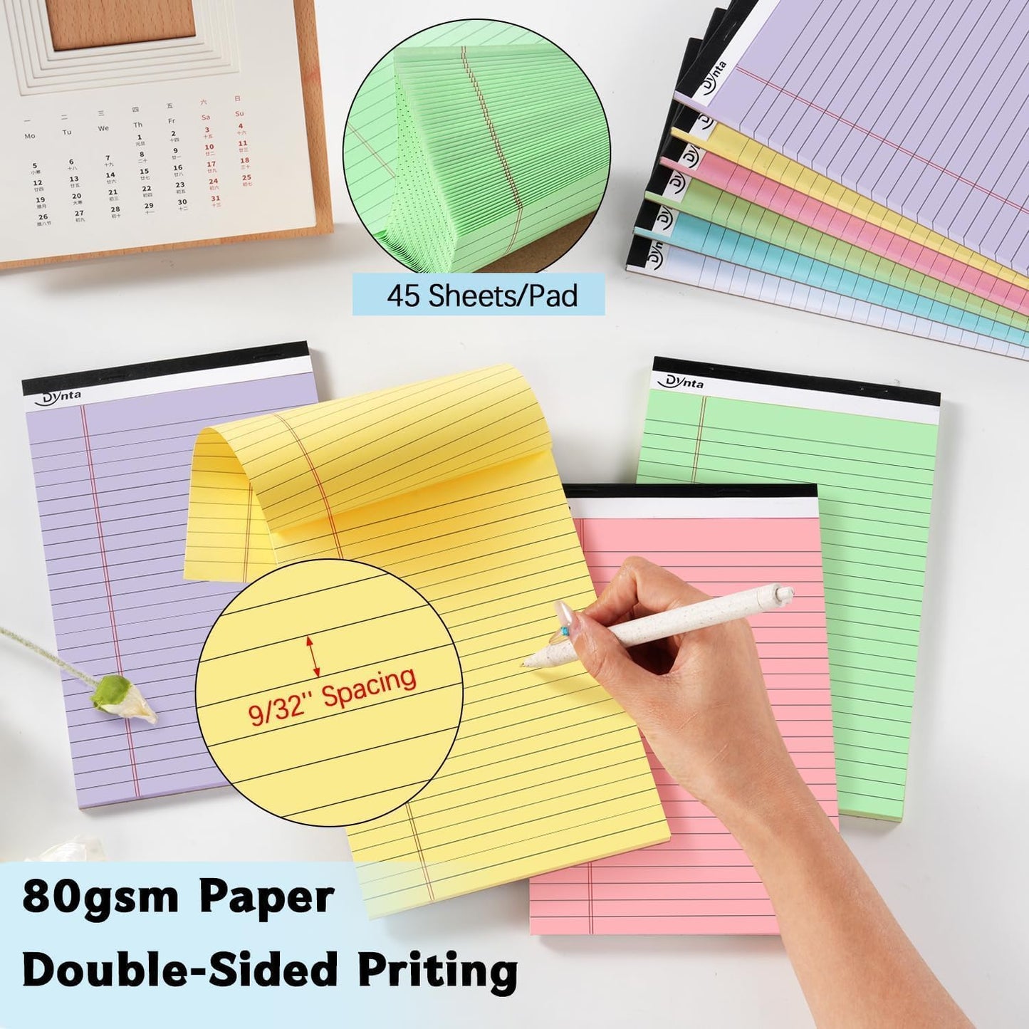 Dynta 24 Pcs 5x8 Note Pads, 1080 Sheets College Ruled Small Writing Pads, 80GSM Heavyweight Colored Paper, 45 Sheets Per Notepad