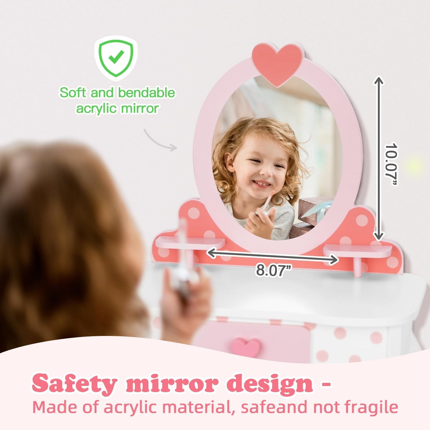 OOOK Kids Vanity Set,Table & Chair Vanity Set with Mirror(Includes 15 pcs Multiple Make up Accessories, Makeup Dressing Table with Storage Drawer, Pink