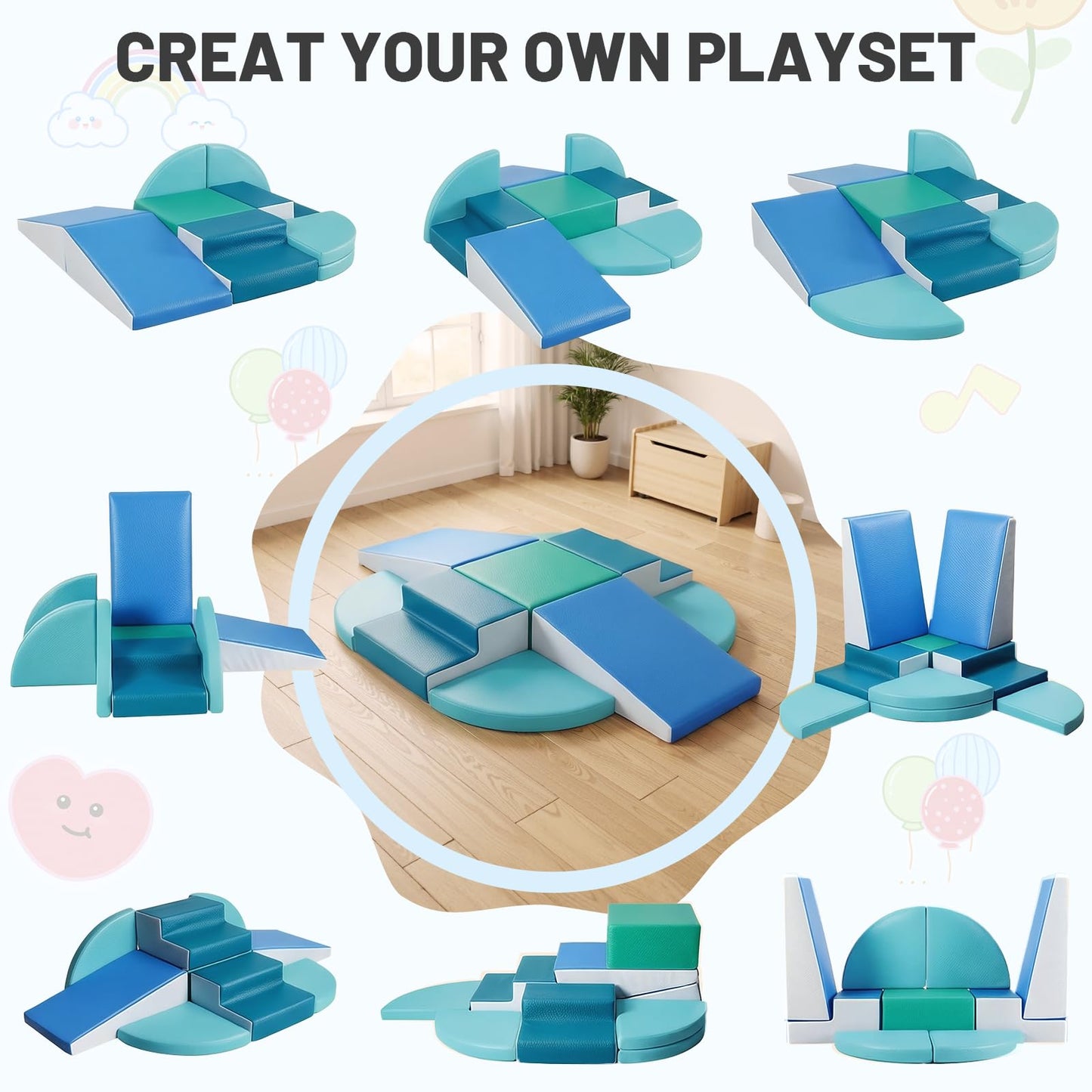 TODIBY 9-Piece Climbing Toys for Toddlers: Soft PU Leather Foam Blocks - Baby Climb and Crawl Activity Blocks - Kids Play Gym Equipment Indoor for Development(Modern)