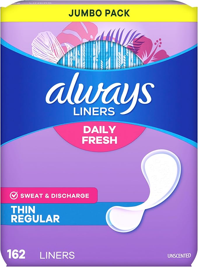 Always Thin Daily Panty Liners for Women, Light Absorbency, Unscented, 162 Count (Packaging May Vary)