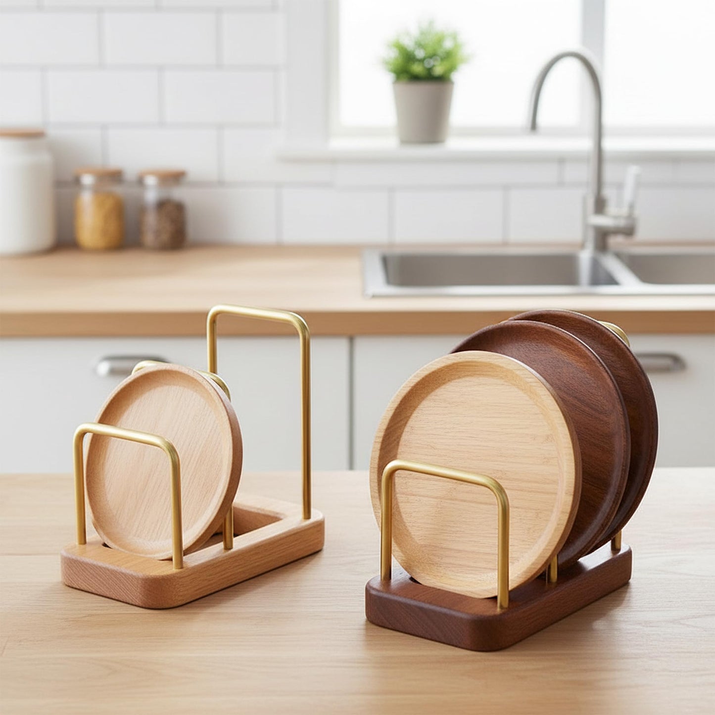 Chopping Board Rack with Wood Base – Multi Layer Kitchen Organizer Stand for Cutting Boards Pot Lids, Baking Trays Pans and Plates Cabinet Storage Divider Accessory Home Countertop or Inside Cabinets