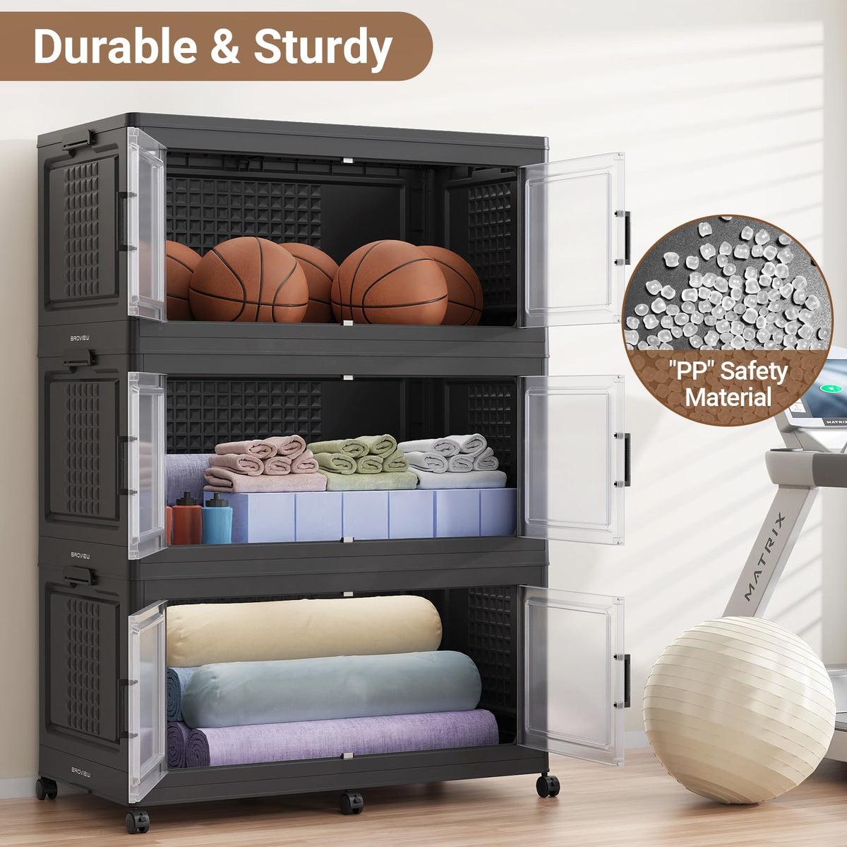600 Qt Stackable Storage Bins Foldable Cabinet (3 Count)
