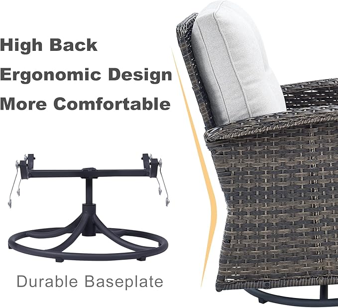 HUMMUH 5-Piece Patio Furniture PE Wicker Outdoor Conversation Set,All-Weather Rattan Swivel Rocker Chairs with Outdoor Couch Tables for Backyard,Poolside,Deck