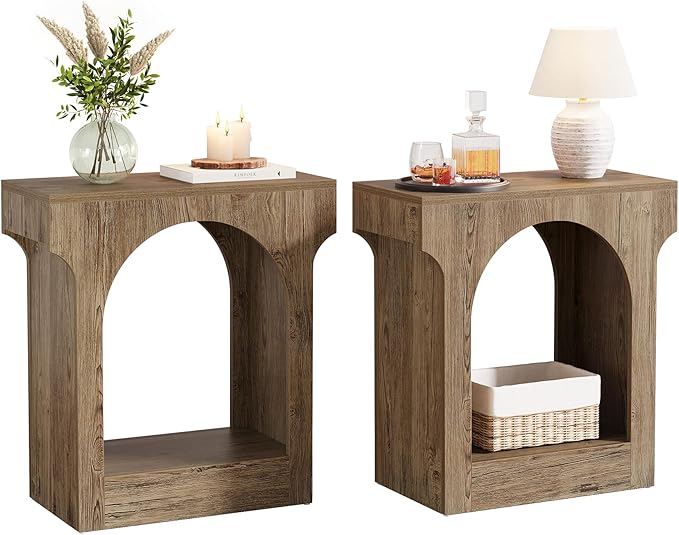 Tribesigns Wood End Table Set of 2, Side Table with Storage Space for Living Room, Narrow Nightstand for Bedroom, Gray