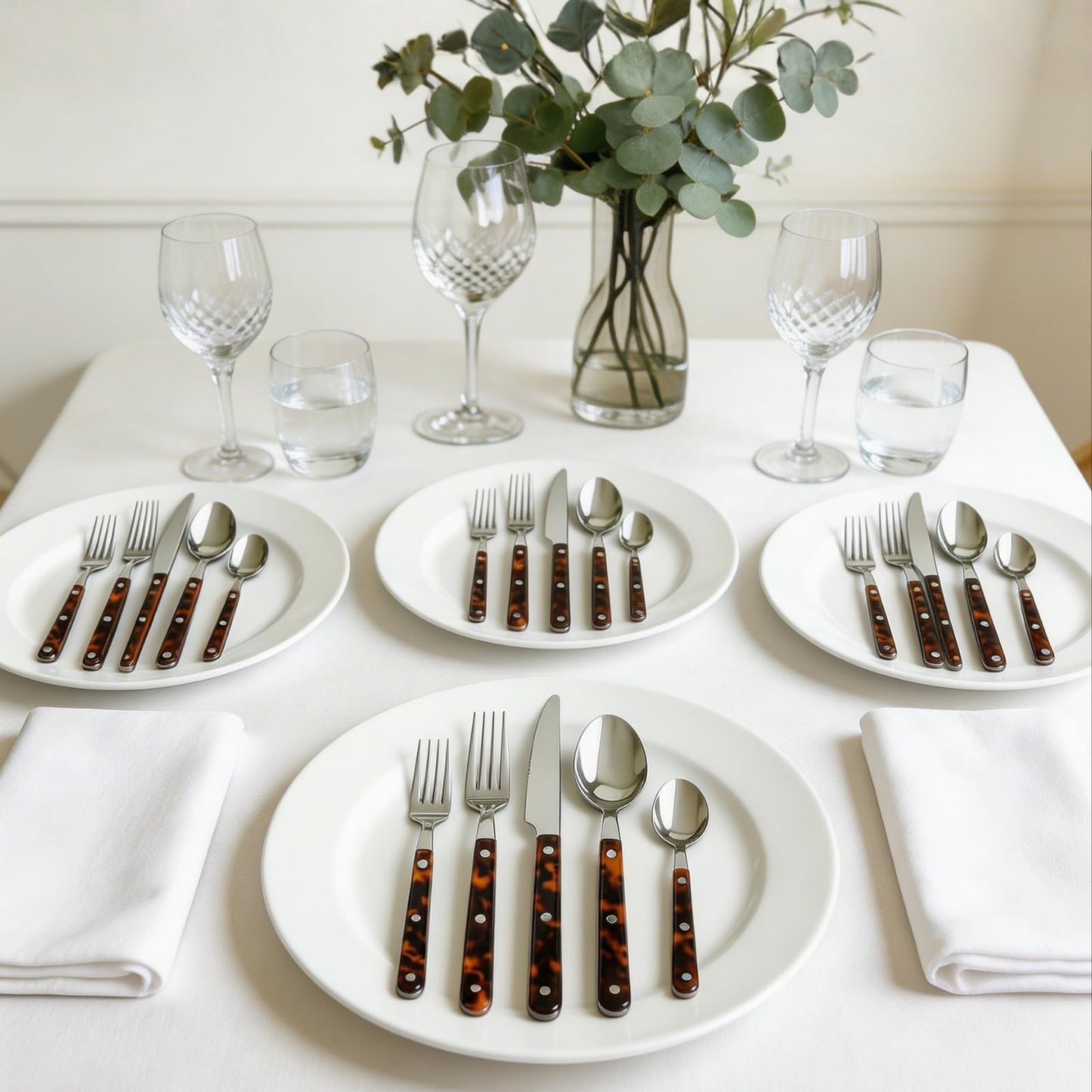 Khen Premium Stainless Steel Flatware Set, 20 Piece Tortoise Cutlery Collection, Mirror Polished Tableware Utensils for Kitchen Dining, Elegant Modern Design with ABS Handle, Durable Dinnerware