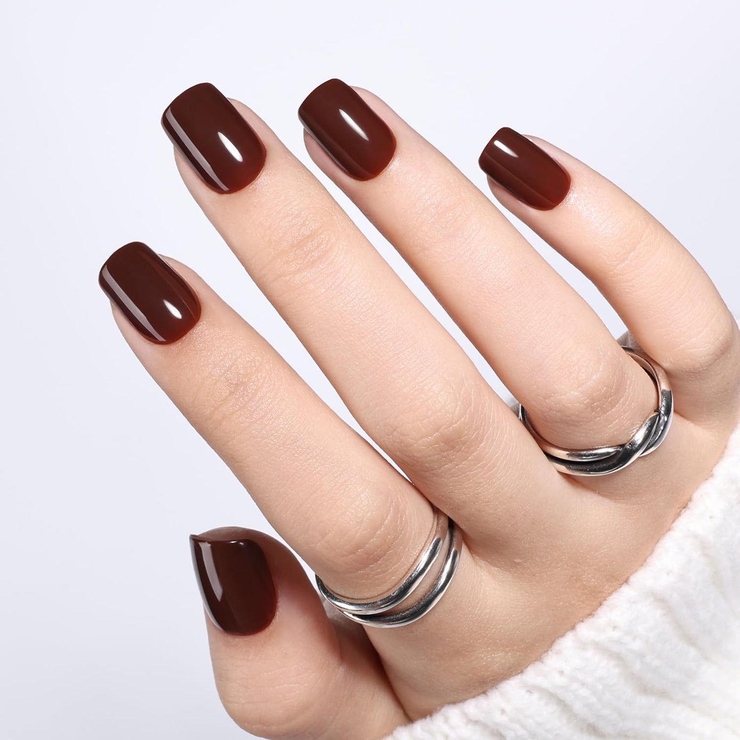 Brown Press On Nails Square - Brown Short Square Fake Nails, Short Press On Nails Reusable Stick On Nails in 15 Sizes 30pcs False Nail Kit for Women & Girls (Chestnut)