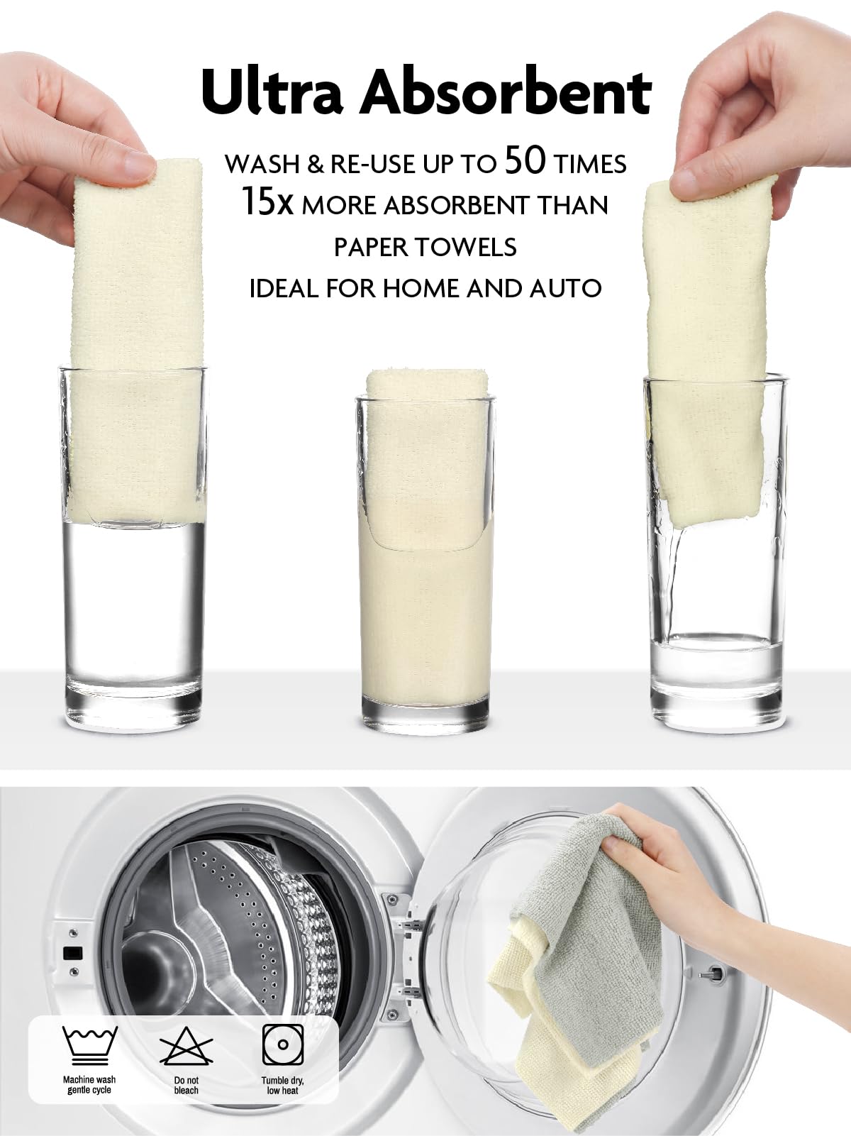 Fantasticlean Microfiber Cleaning Cloth Roll -60 Pack, Tear Away Microfiber Towels, 12" x 12", Reusable, Washable, Scratch Free, Ultra Absorbent Dishcloth for All-Around Cleaning (Beige & Tan)