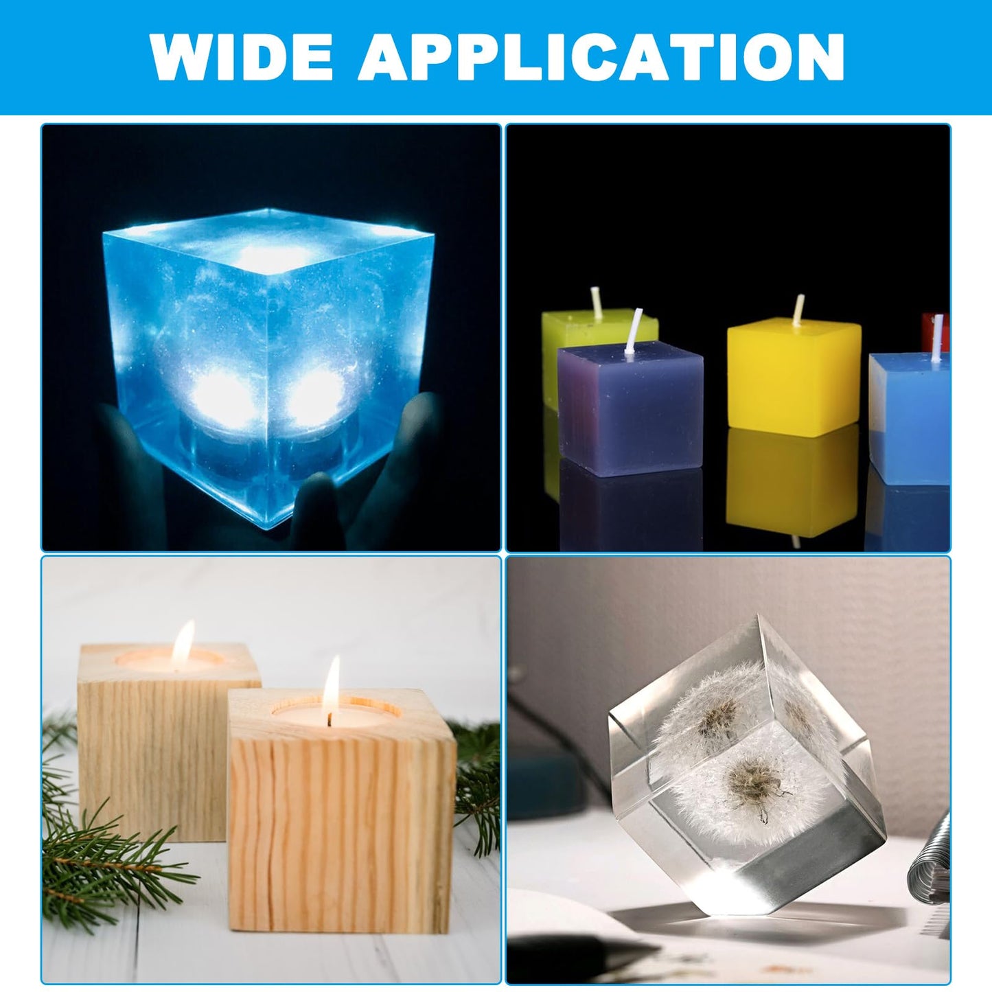 ABuff 2 Pack Square Resin Molds Cube Silicone Casting Molds, 2 Sizes Epoxy Resin Molds Transparent Square Silicone Molds for Resin Casting, 4 Inch and 3Inch