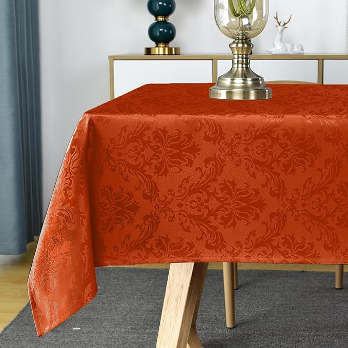 SASTYBALE Jacquard Rectangle Tablecloth, Rusty Spill-Proof Wrinkle Resistant Damask Table Cloth, Soft Polyester Oblong Table Cover for Kitchen Parties Thanksgiving - 60 x 84 Inch Rust