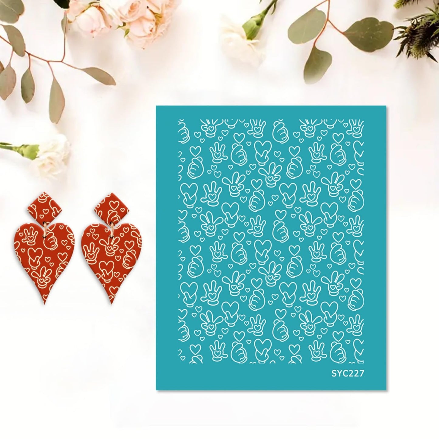 Briartw 5 Pattern Clay Silk Screen Stencil Set for Polymer Clay – Valentine's Day Earring Stencil Set - DIY Craft Templates – for Polymer Jewelry,Earrings,Sculpting & Decorative Art - 4.13x3.35 Inch