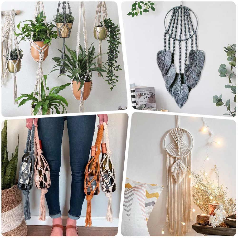 UHAPEER Macrame Kits for Adults Beginners with 656 Feet 3 mm Macrame Cotton Cord, DIY Macrame Plant Hanger Kit with Macrame Supplies and Instructions, Macrame Meads, Wooden Rings, Dream Catcher Rings