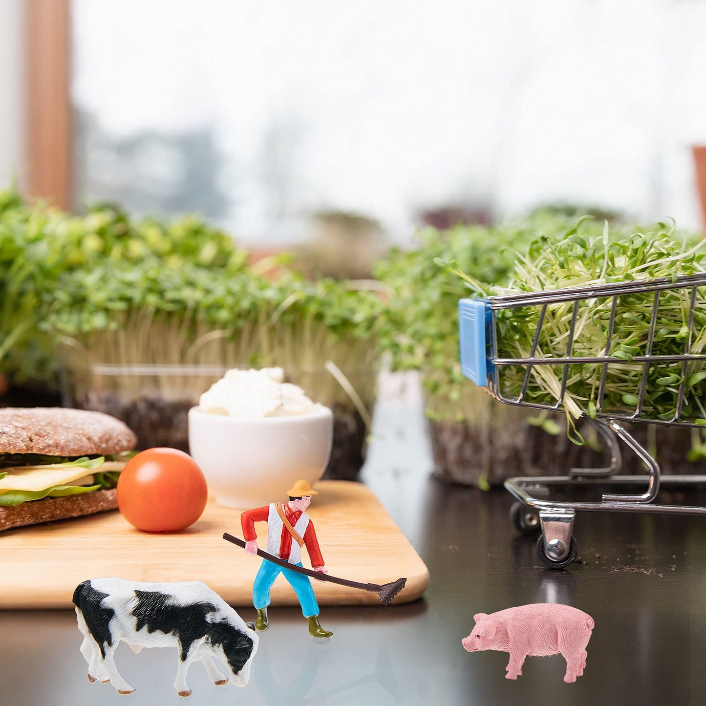 12 Pieces Tractor Cake Topper Set with Tree Farmer Fences Mini Barn Animal Figurines for Farm Animal Theme Party Birthday Party Decorations