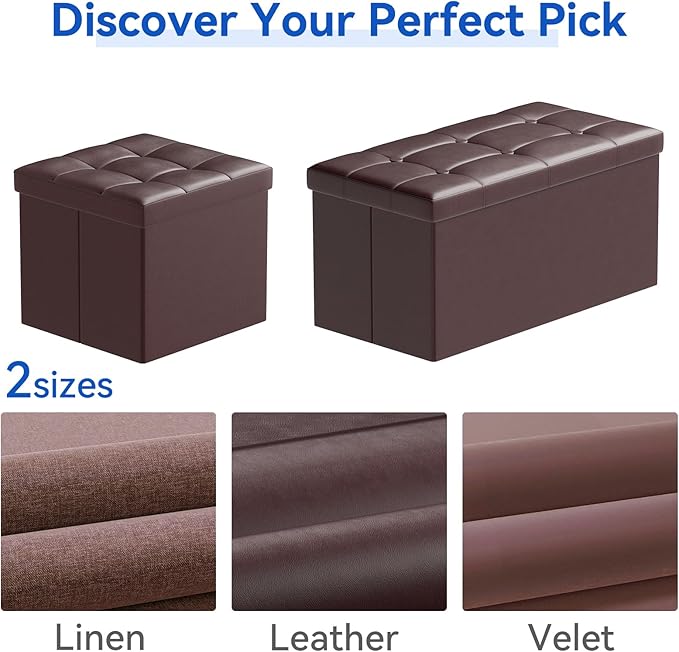 BRIAN & DANY 30 Inches Storage Ottoman Bench, Faux Leather Ottoman with Storage, Folding Bench Shoe, Foot Rest Stool, for Living Room, Brown