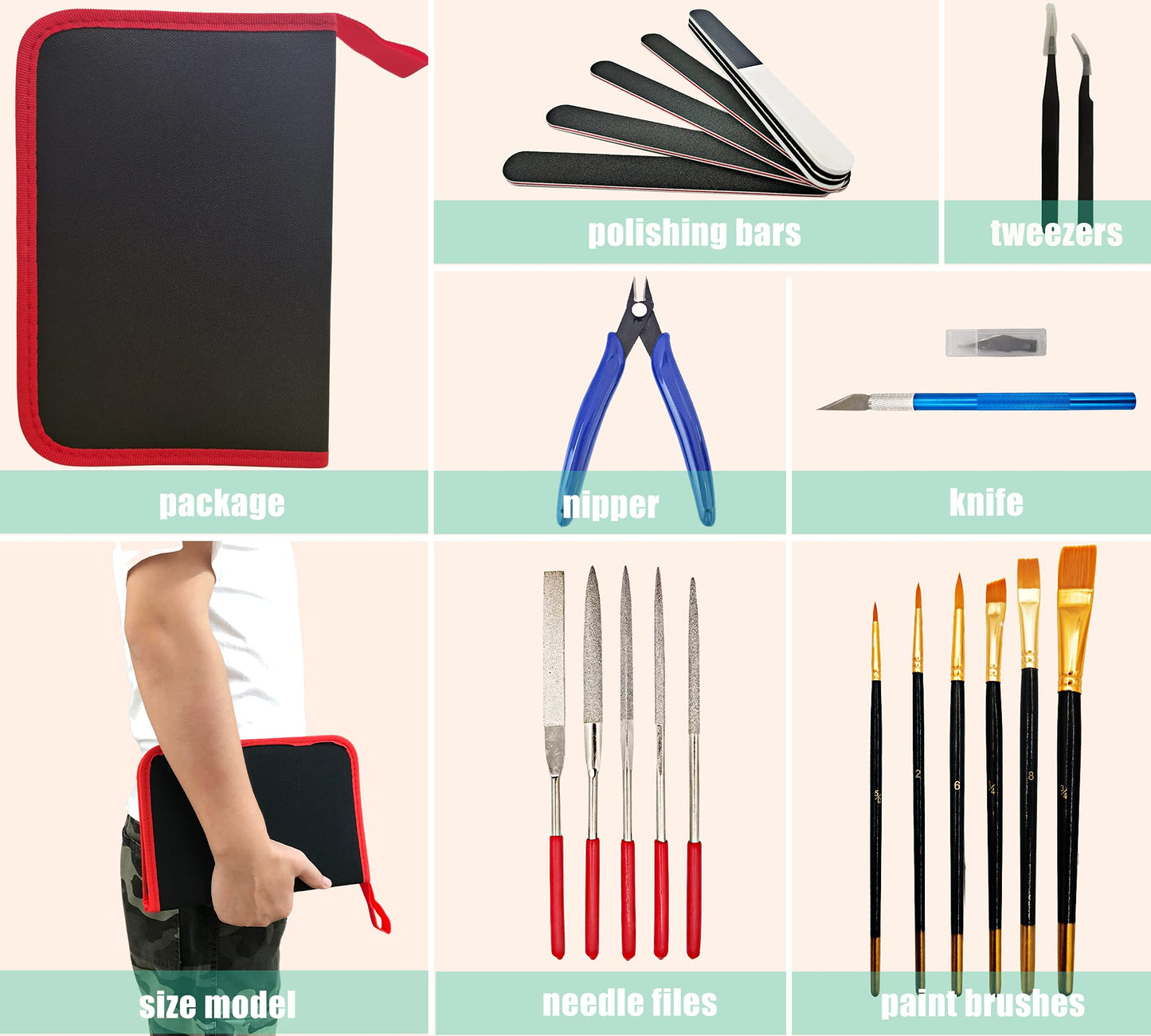 HOPLEX Model Tools Kit 20 in 1 Adults Hobby Building Tools Set Basic Tools with Nippers Tweezers Needle Files Polishing Bars for Car Airplane Model Building Repairing and Fixing