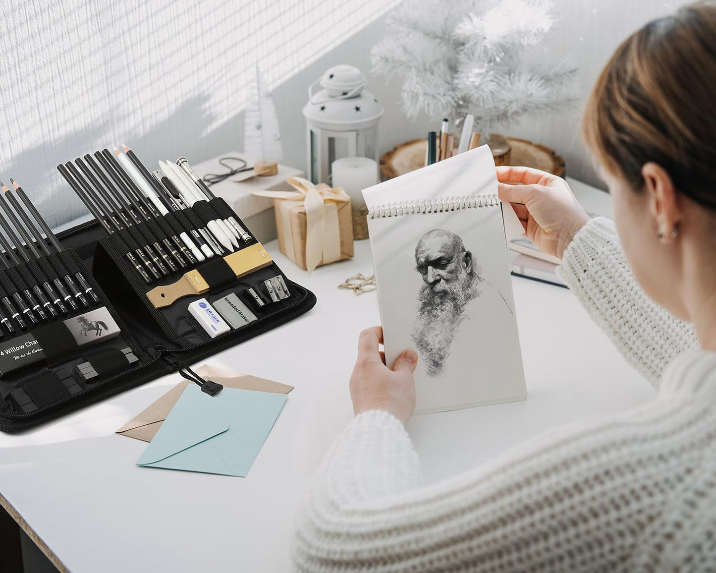 Brusarth 42 Pack Drawing Set Sketching Kit, Pro Art Sketch Supplies with Sketchbook, Include Graphite Pencil, Charcoal Pencil, Sharpener, Eraser Art Supplies for Artists Adults Teens Beginner