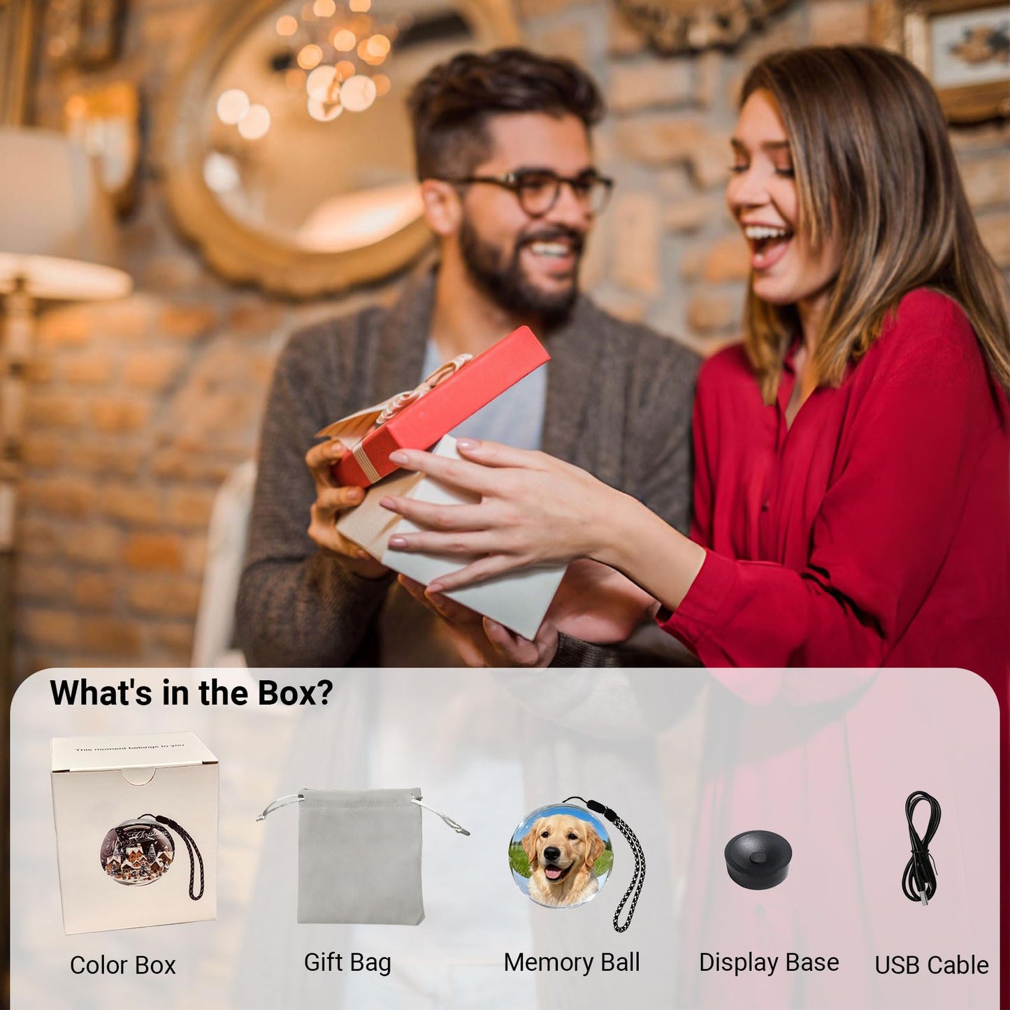 Sniegauu Memory Orb Ball – 2.7" Crystal Video Orb, USB Upload Photos & Videos, Auto Loop Playback, Personalized Gift for Couples, Anniversary, Birthday, Wedding & Mother's Day (Mac & Windows)