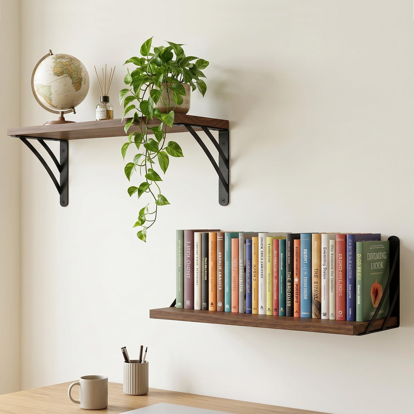 Z METNAL Decorative Shelf Brackets, Black Metal Shelves Bracket, Wall Decor, Modern Shelving Bracket for DIY Floating Shelves, 6 inch, 4 Pcs