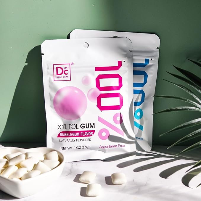 DC24 DAILY CARE 100% Xylitol Gum | Aspartame Free Chewing Gum | Natural Bubblegum Flavored | Sugar Free Gum, 20 Pieces, Pack of 2