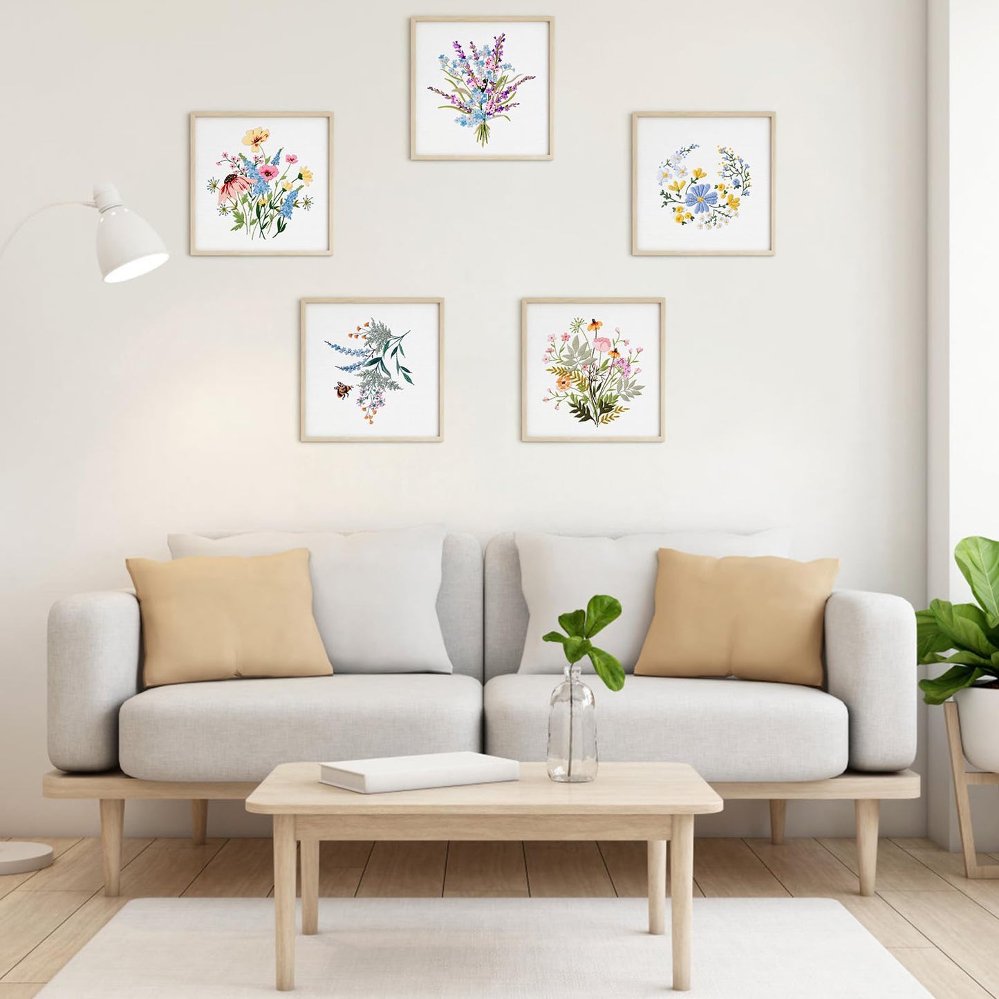 ERKOON Embroidery Kit for Beginners, 5 Sets Flower Cross Stitch Set for Adults Include Embroidery Cloth Hoops Threads for Craft Lover Hand Stitch with Skill Techniques (Flower)