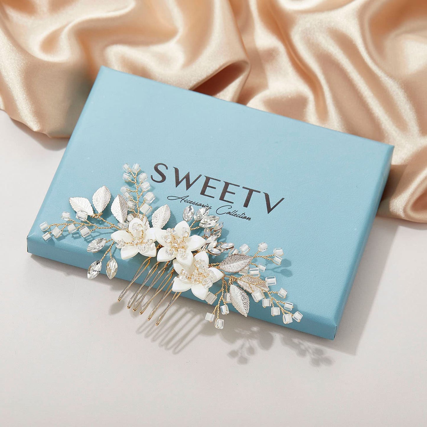SWEETV Wedding Hair Comb Clip Bridal Crystal Wedding Hair Accessories for Brides and Bridesmaid, Gold