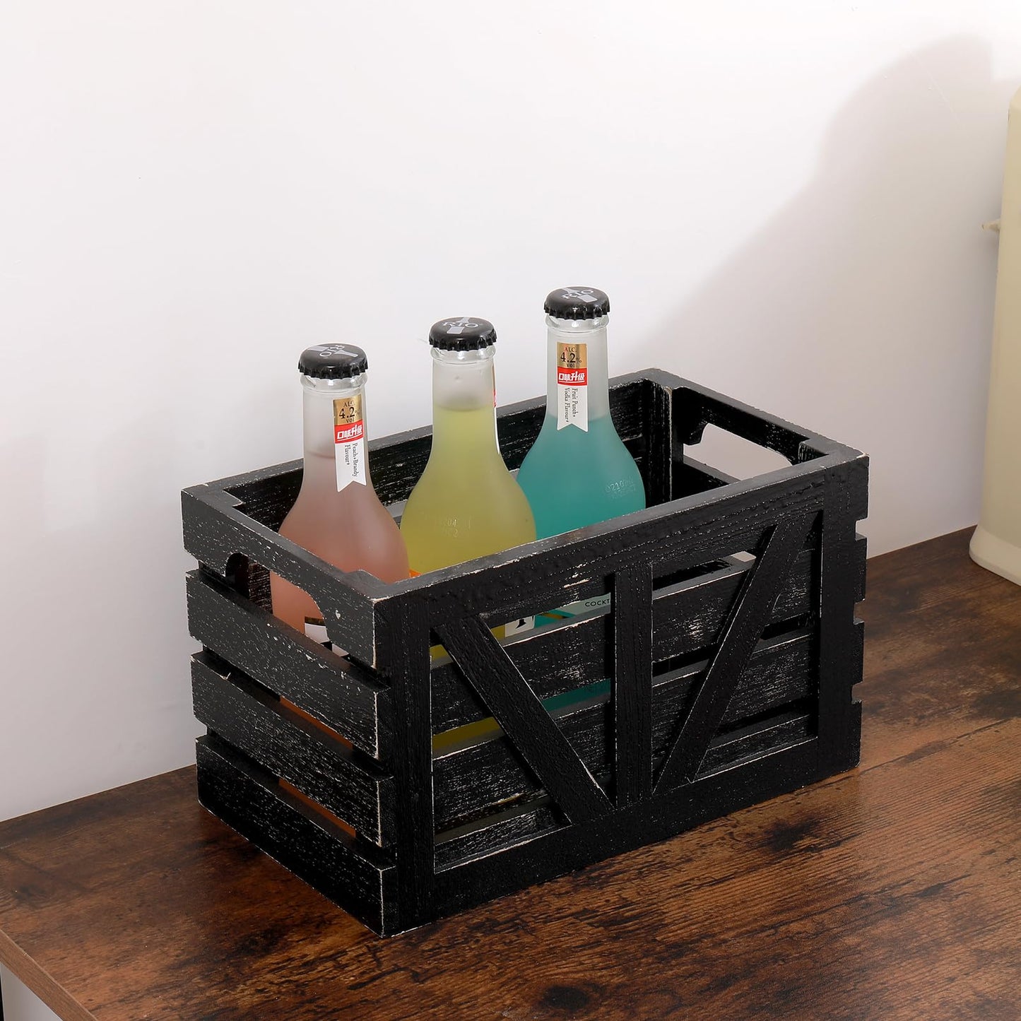 HTAYUXWO Storage Crates Nesting Wooden Boxes 3 Pack,Wood Storage Crates with Handles,Rustic Farmhouse Crates,Wooden Storage Container for Display