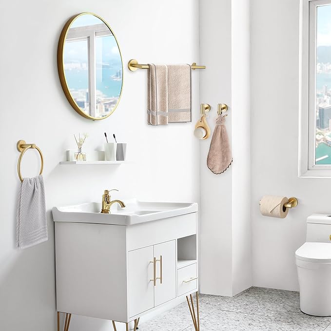 TQKAG 5 Piece Bathroom Accessories Set Brushed Gold Bathroom Hardware Set 23.6 Inch Bath Towel Bar Set SUS304 Stainless Steel Towel Rack Set