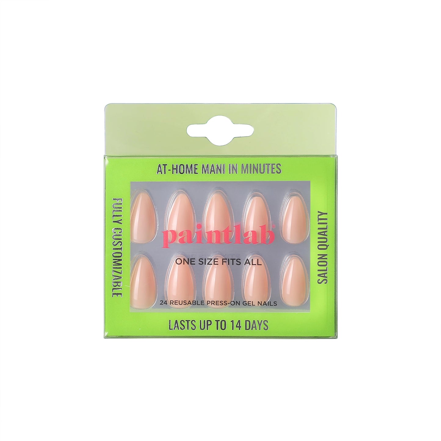 PaintLab Press-On Nails Manicure Kit, Peach Fuzz Almond, 24-Piece Set, Long-Lasting Fake Nails with Glue, File, Prep Pad & Cuticle Stick
