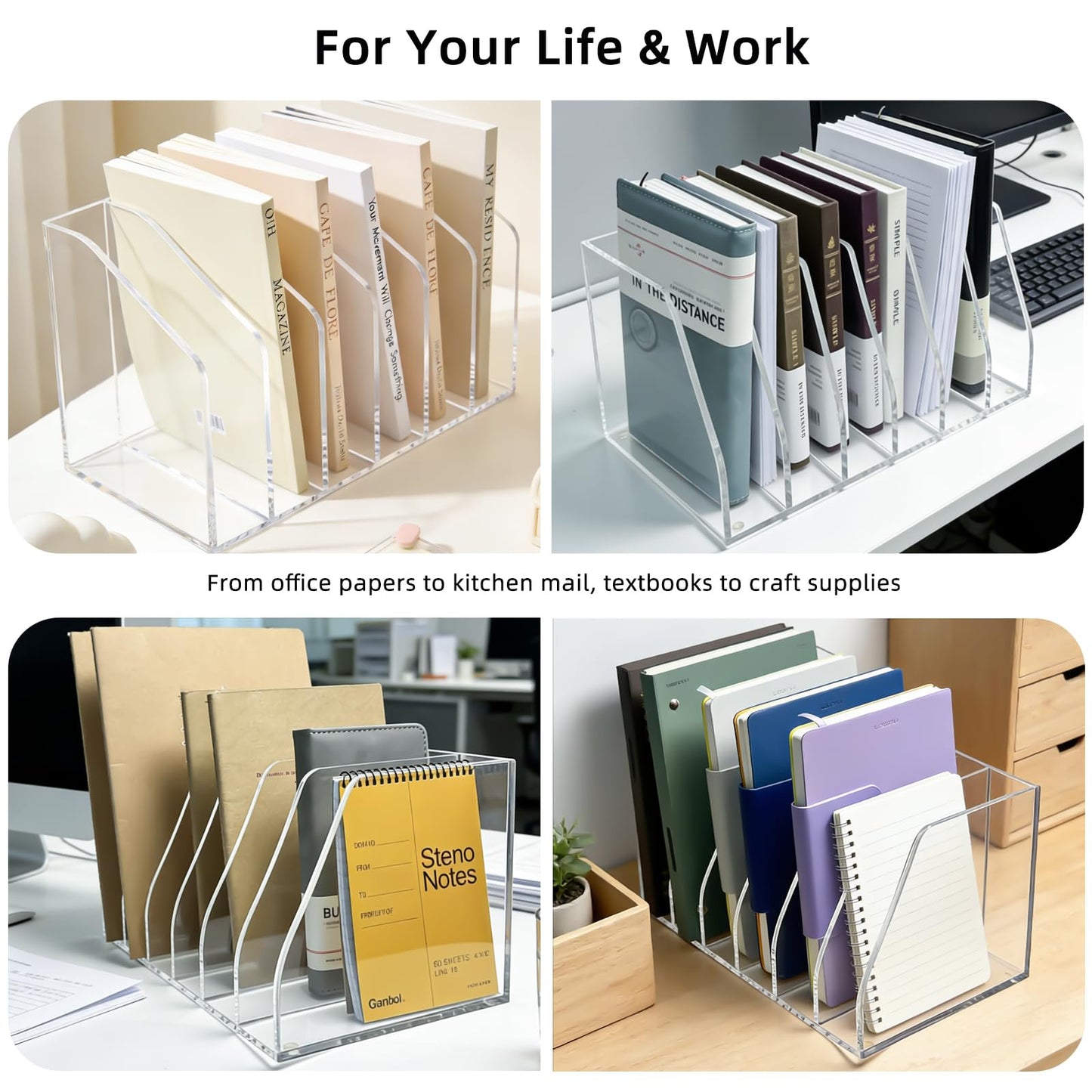 AIDIMOO Acrylic Magazine File Holder, 6 Vertical Compartments Desk Document Sorter Organizer, Clear Folder Rack Binder for Office, Documents, Tablets, Magazines, Books – Home/Classroom Rack