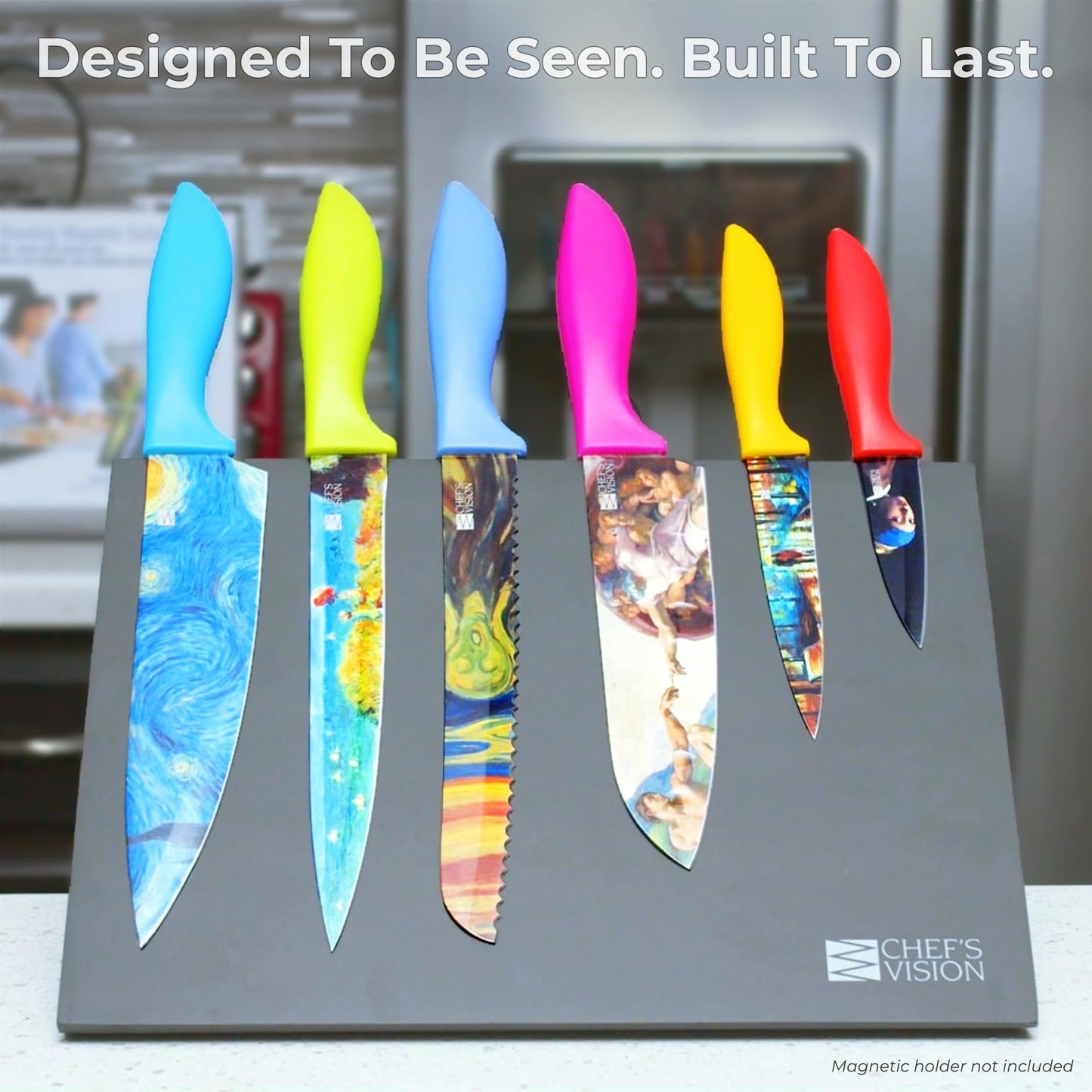 CHEF'S VISION Masterpiece Knife Set -6-Piece Stainless Steel Cutting Knives Set for Kitchen - Stunning Artistic Designs, Great Gift for Women or Men - Unique Kitchen Knife Set Gift for Art Lovers