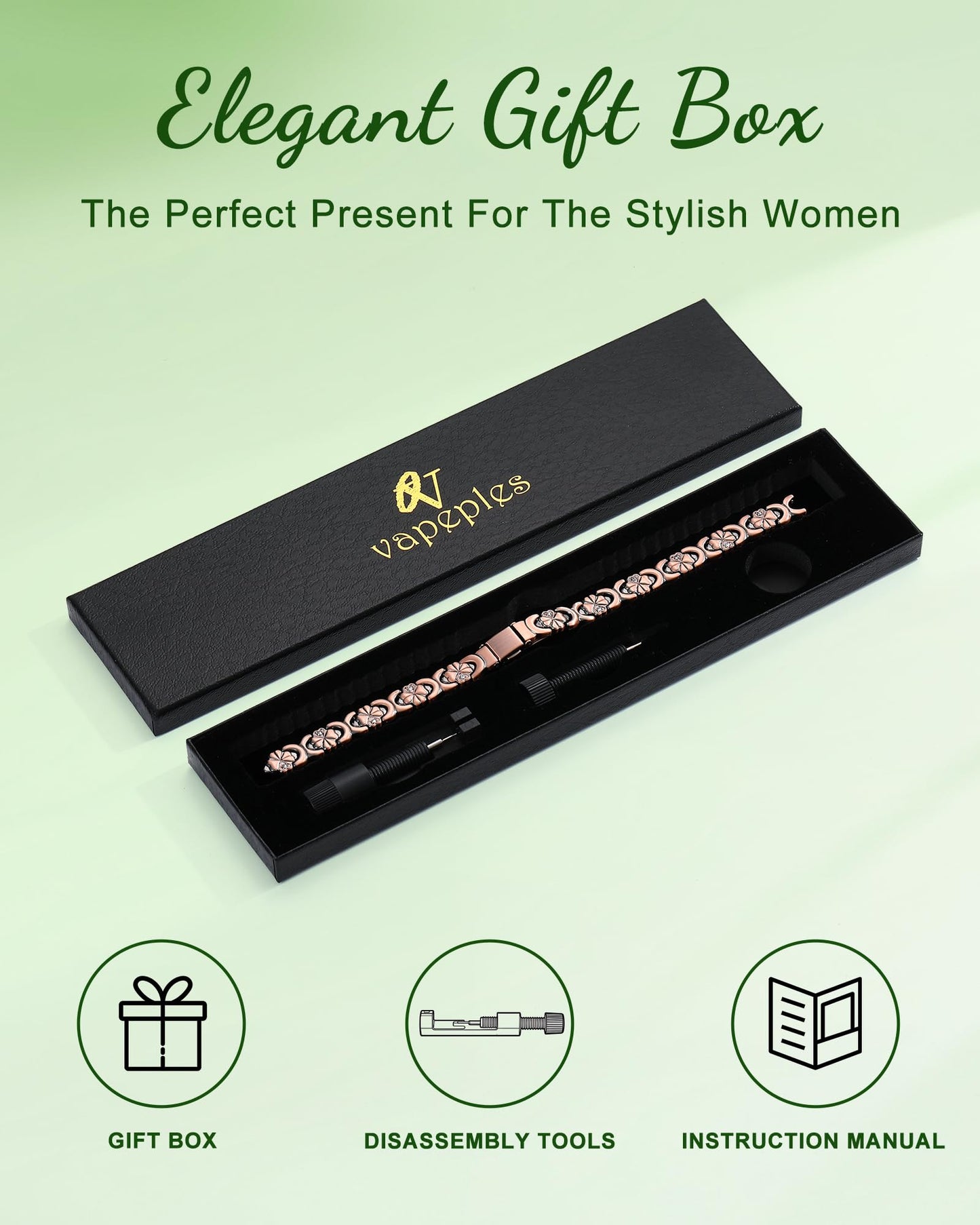 vapeples Copper Bracelets for Women, 3800 Gauss, 99% Pure Copper Magnetic Bracelet, Adjustable Sizing, Women's Bracelets with 3D Design, Gift Box Packaging