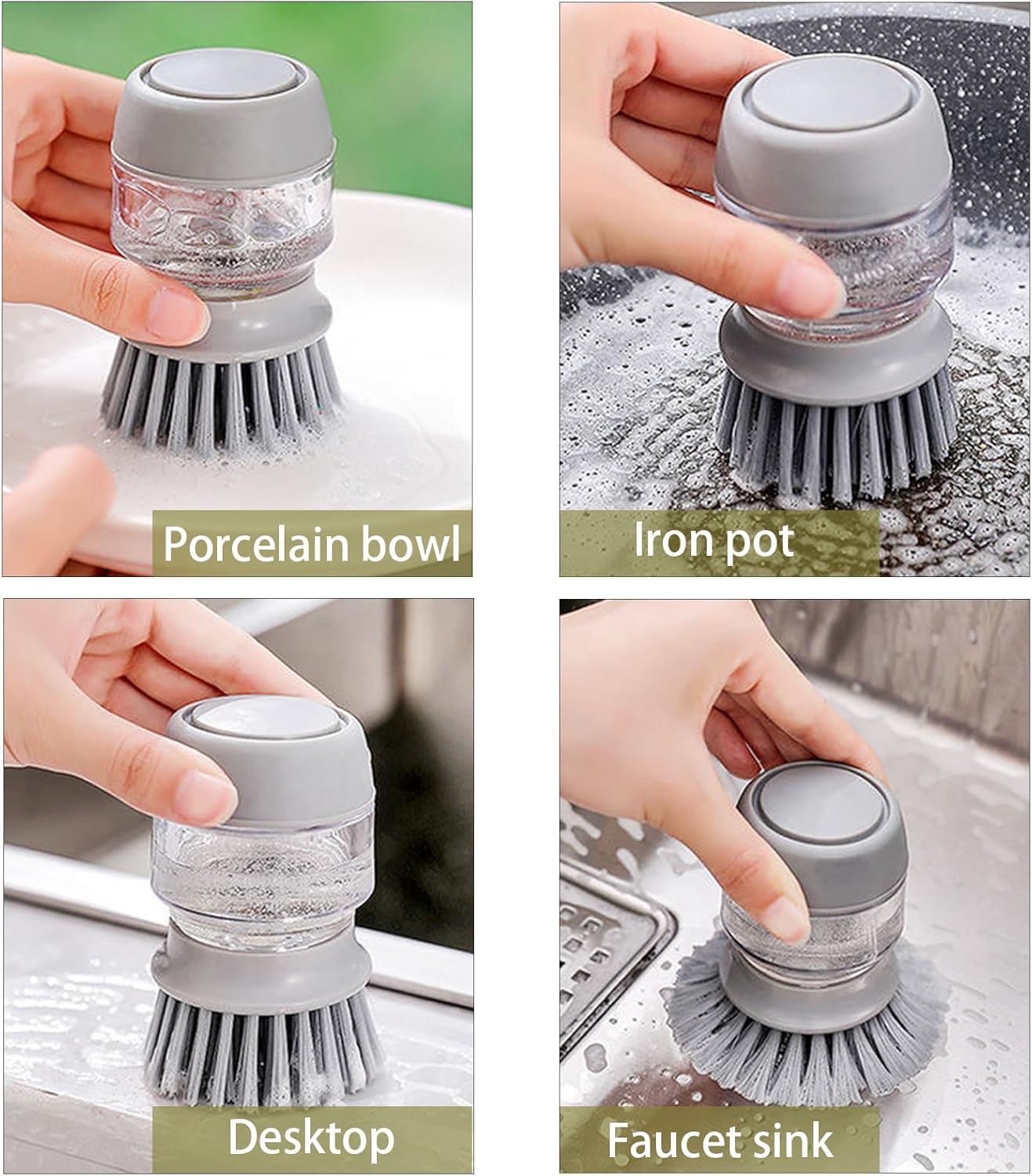 Good Grips Soap Dispensing Palm Brush, Dish Scrub Brush, Kitchen Brushes for Dishes, Kitchen Brush with Holder for Pot Pan Sink Cleaning (Gray)
