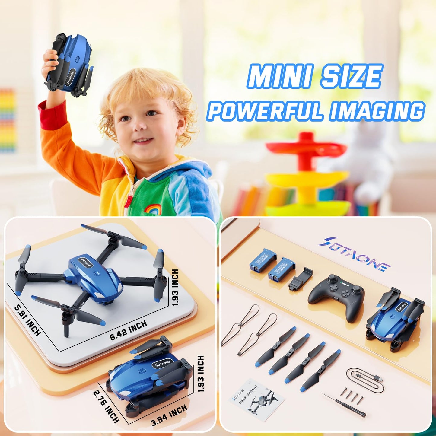 Drone for Kids with 1080P HD Camera - S350 Foldable Mini Drones Toys Christmas Birthday Gifts for Boys Girls, RC Helicopter Quadcopter with Altitude Hold, One Key Start, 3D Flips, 2 Batteries, Blue