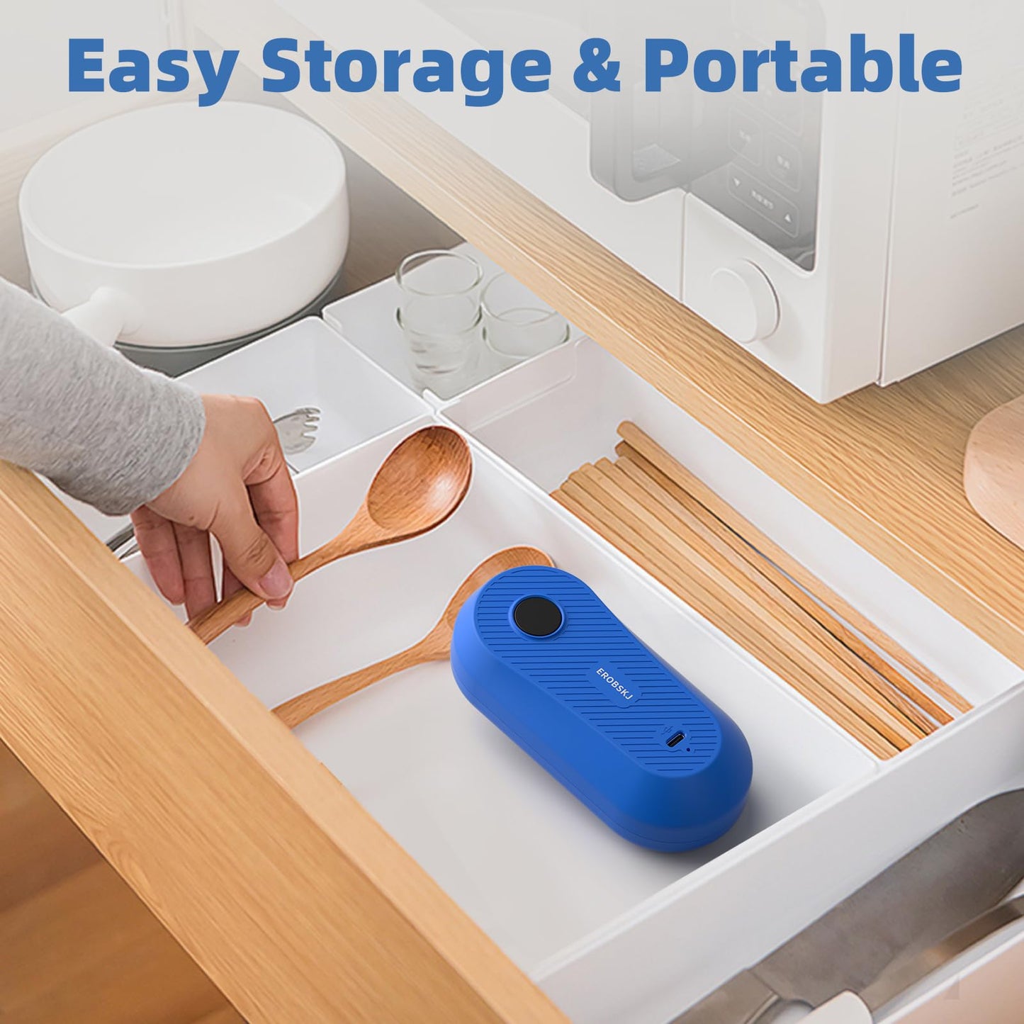EROBSKJ Auto Electric Can Opener, Rechargeable Can Openers for Seniors & Arthritis, One-Touch Automatic Can Opener, Hands-Free, Smooth Edge, Compact,Small - Auto Stop,Blue