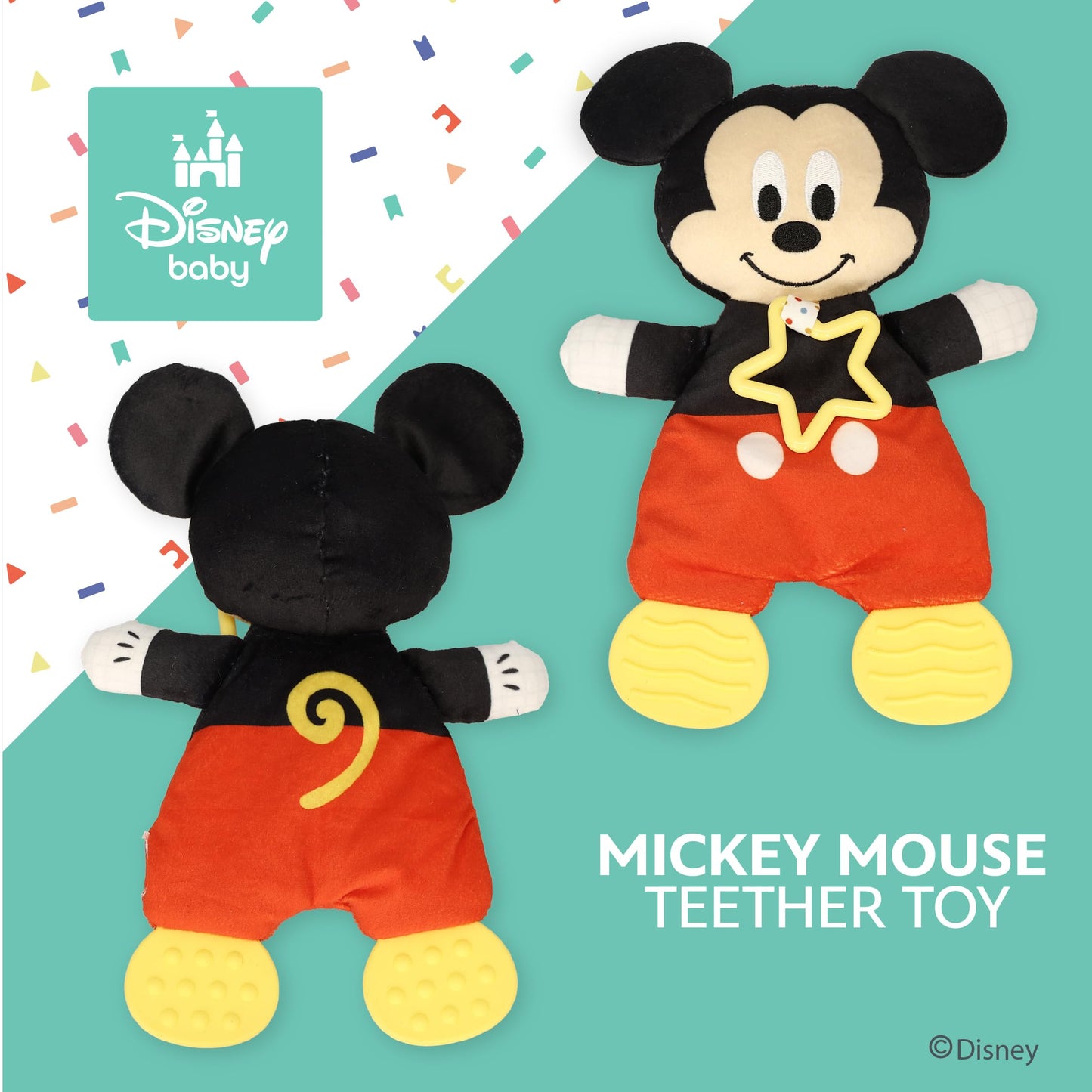 Kids Preferred Disney Baby Mickey Mouse Plush and Sensory Crinkle Teether Toys for Newborn Baby Boys and Girls 10 inches