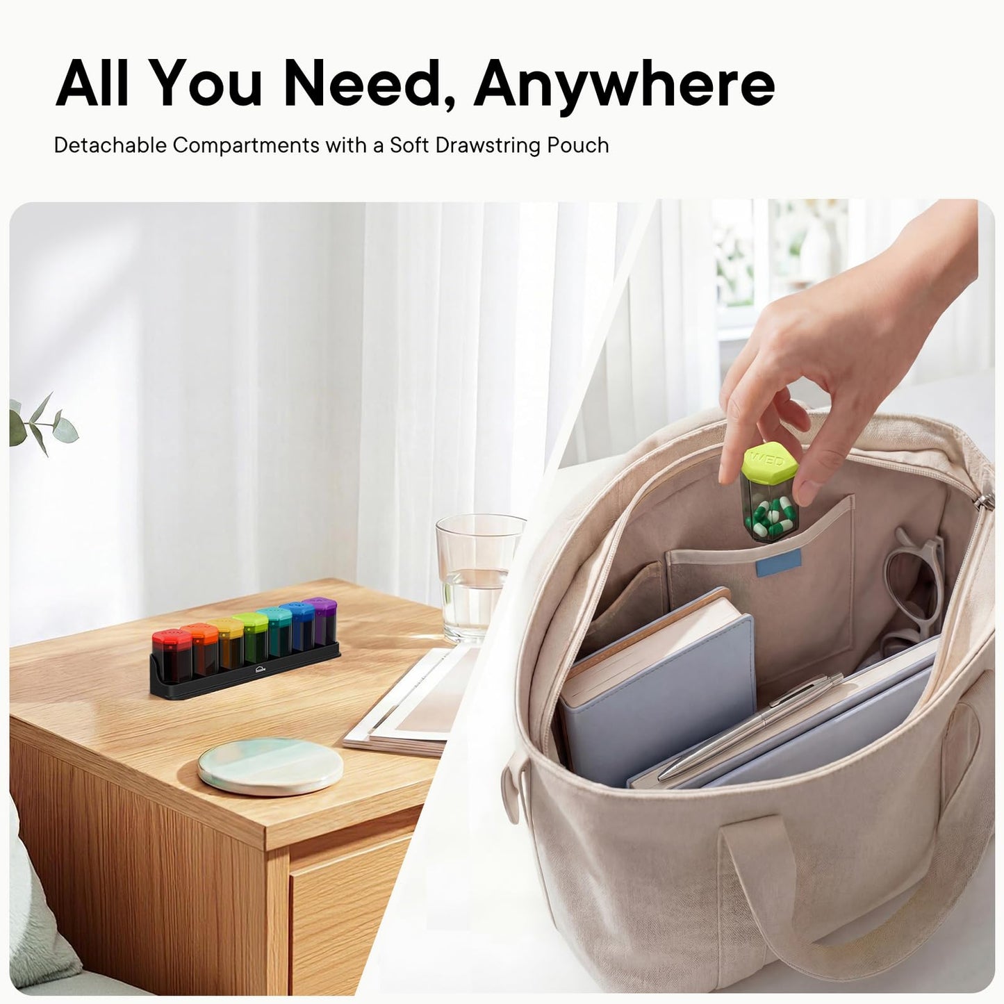 Large Weekly Pill Organizer 1 Time a Day, BPA-Free Pill Dispenser, 7 Day Removable Pill Box with Silicone Lids, Spill Proof Travel Case for Vitamins, Supplements & Daily Medication