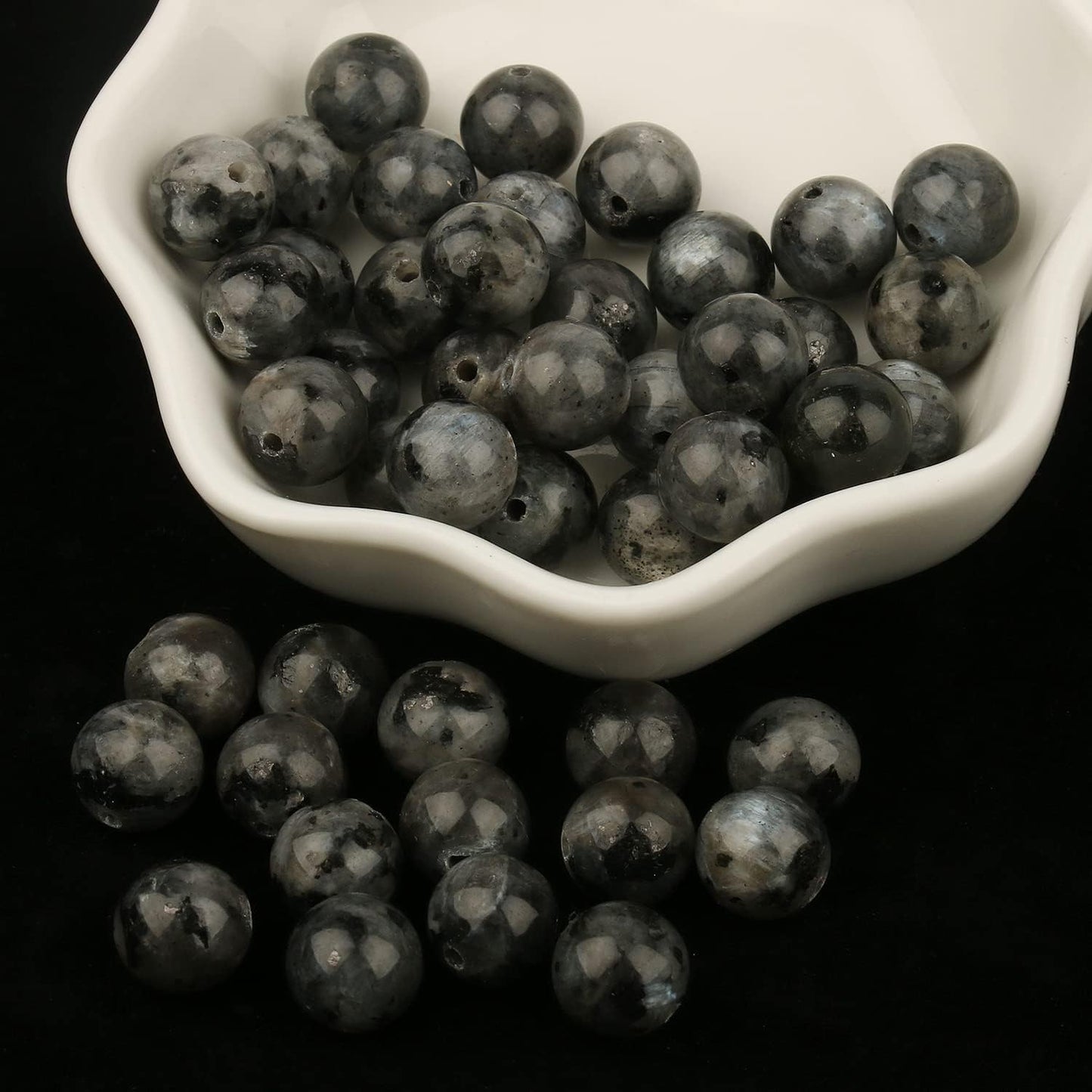 Yochus 45pcs Polish Black Larvikite Beads,8mm Healing Power Natural Stone Smooth Round Loose Gemstone Beads for Jewelry Making Earring Necklace DIY Crafts
