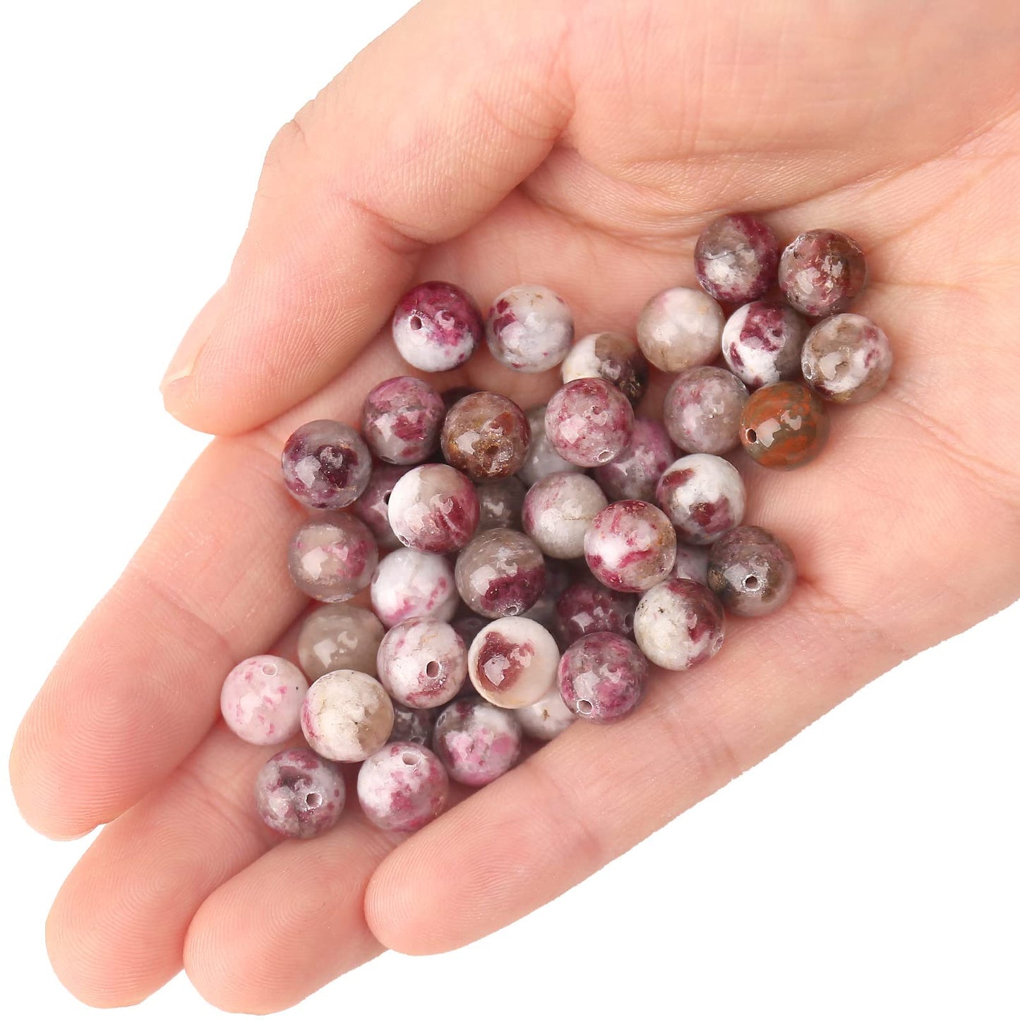 70PCS Natural 8MM Healing Gemstone, Plum Blossom Tourmaline Energy Stone Round Loose Beads, Semi-Precious Crystal Beads with Free Elastic String for Jewelry Making DIY
