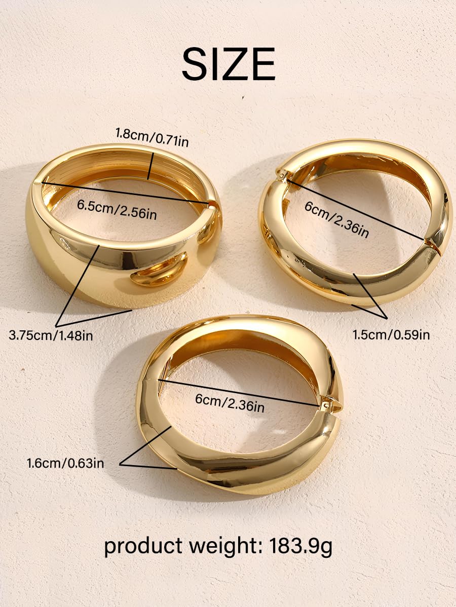 Chunky Gold Bangle Bracelets for Women, 14k Gold Plated Dainty Cuff Stackable Bangles Set, Trendy Bracelet Stack Fashion Jewelry Gifts (02-GOLD)