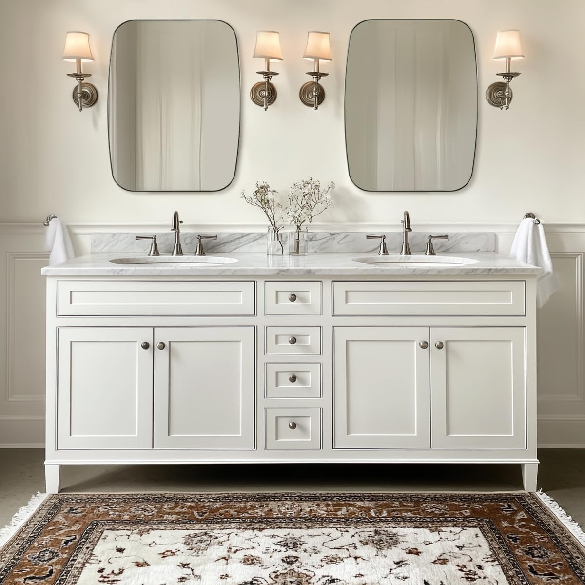 ANDY STAR Brushed Nickel Oblong Mirror, 32x40 Inch Brushed Nickel Oval Mirror for Bathroom with Stainless Steel Metal Frame, Wall Mouned for Bathroom, Living Room, Entryway