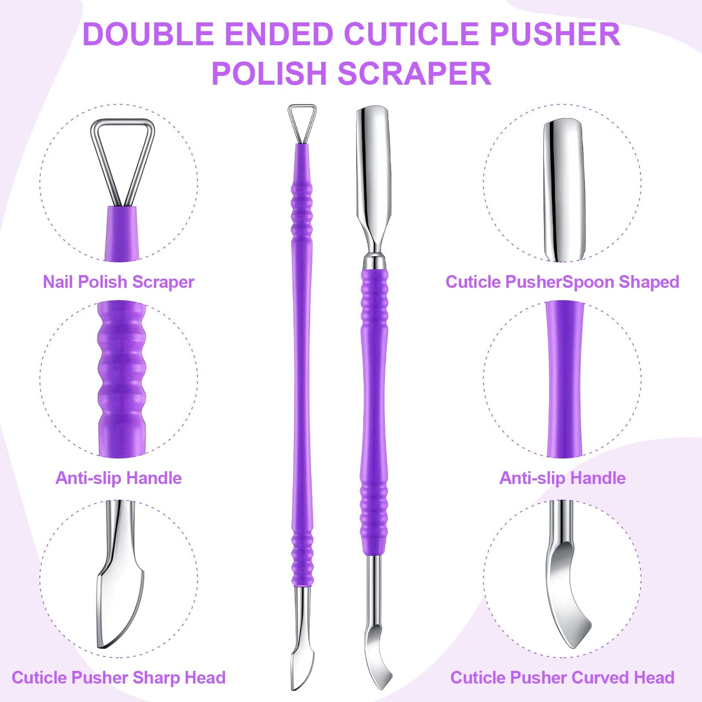 Mudder Acrylic Nail Clippers Kit False Nails Tips Cutter Professional Cuticle Trimmer Nipper Cutter Pusher Remover Stainless Steel Manicure Pedicure Art Tools Set Salon Home(Purple)