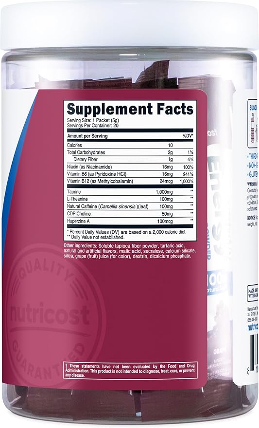 Nutricost Energy Complex Stickpack (20 Servings) Grape Flavored - Gluten-Free + Non-GMO
