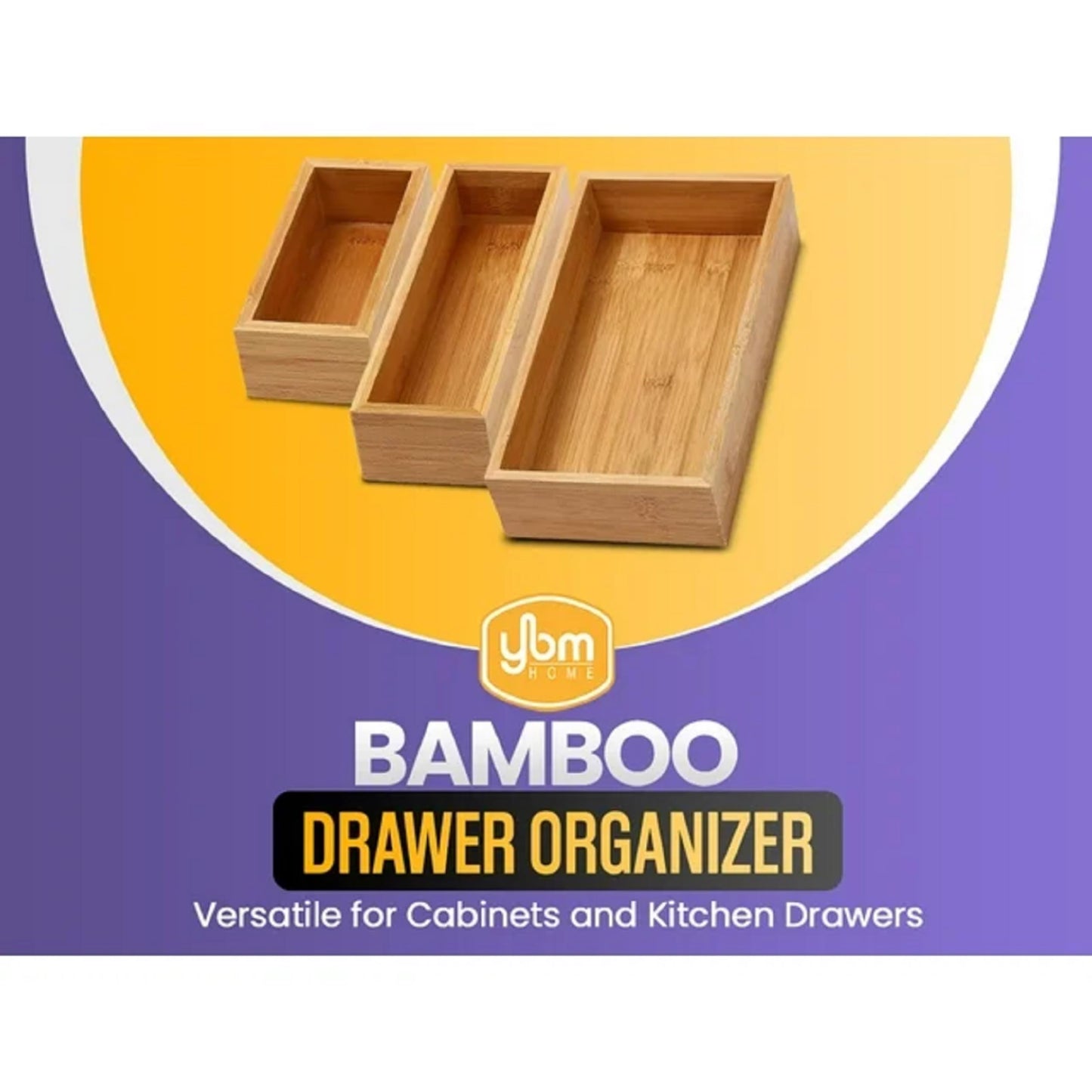 YBM HOME Bamboo Drawer Organizer Storage Box for Kitchen Drawer, Junk Drawer, Office, Bedroom, Children Room, Craft, Sewing, and Bathroom, 2 Pack 3x9x2 inch