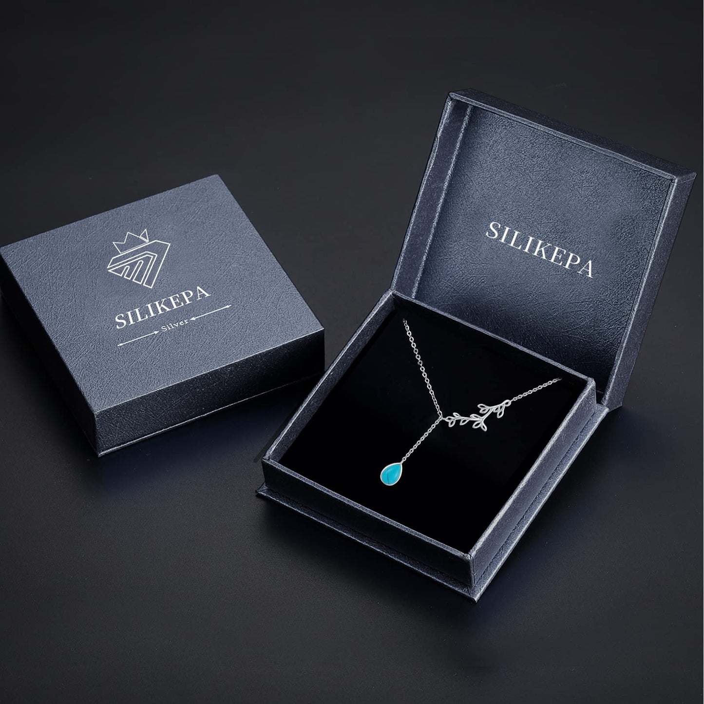 Silikepa Leaf Necklace for Women 925 Sterling Silver Leaf Pendant Necklace Y Chain Turquoise Jewelry Gift for Women
