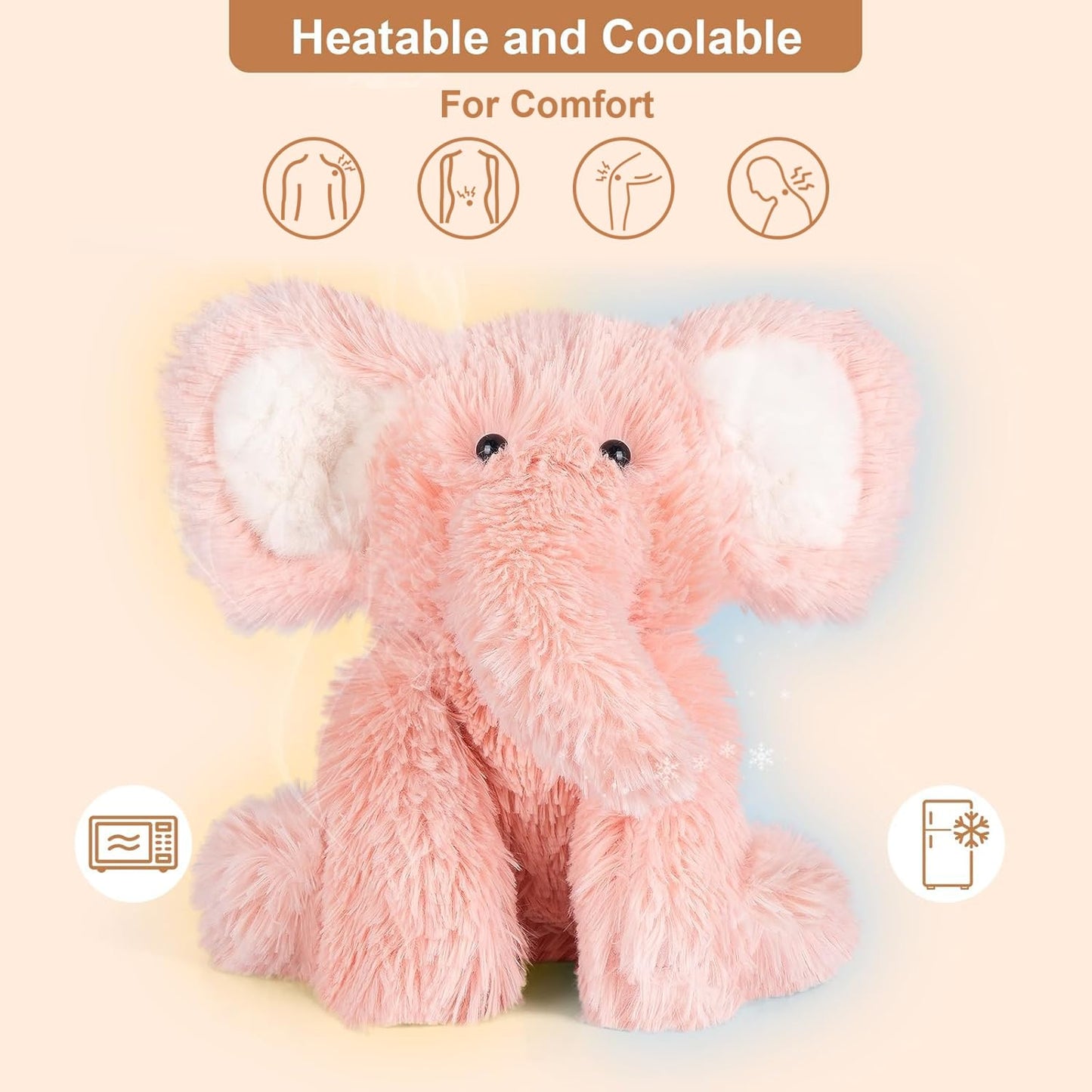 SuzziPals Heatable & Coolable Elephant Stuffed Animals, Microwavable Heating Pads, Stress & Discomfort Relief, Elephants Plushies for Companion, Lavender Scented Plush Toy, Elephant Gifts