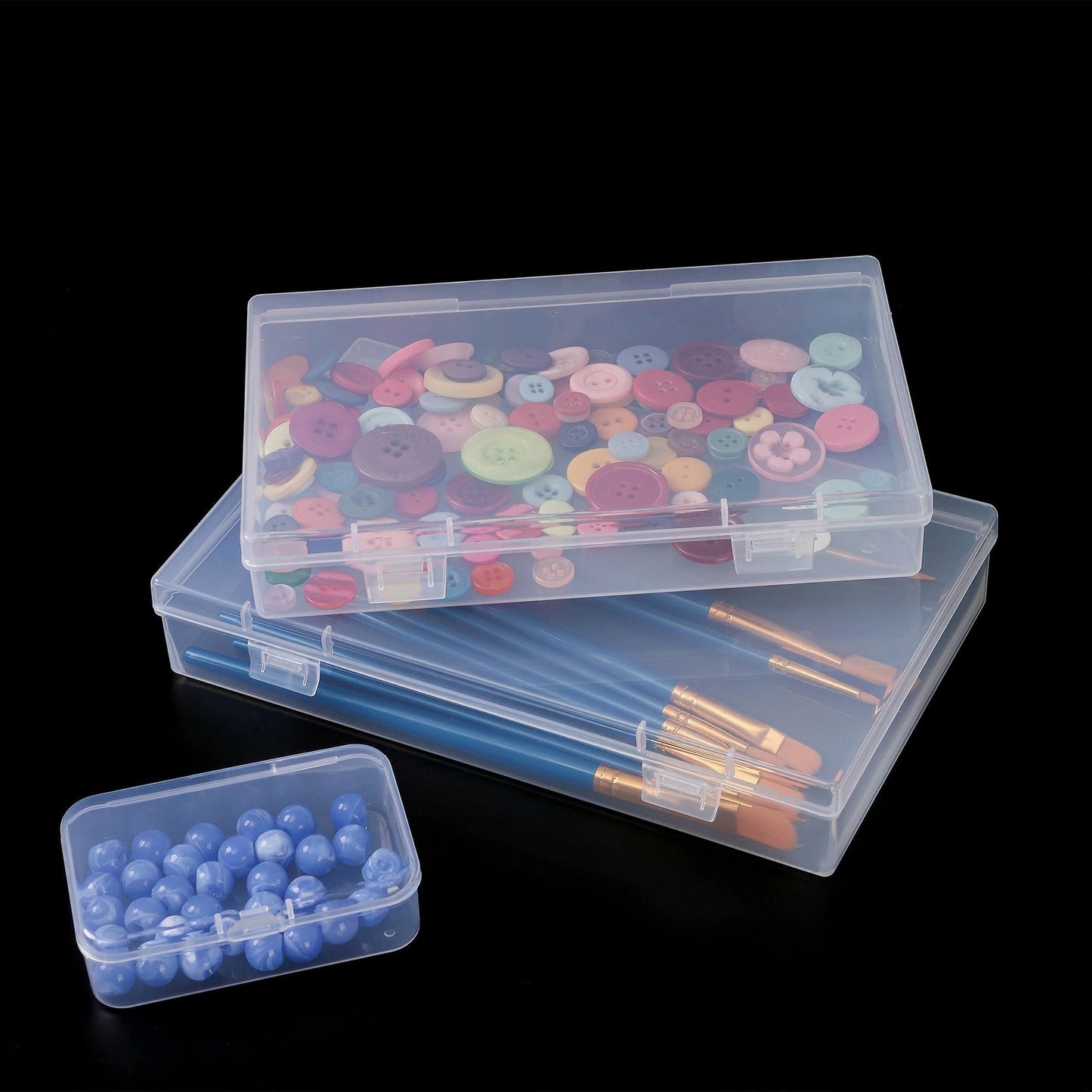 LJY 20 Pieces Mixed Sizes Rectangular Empty Mini Clear Plastic Organizer Storage Box Containers with Hinged Lids for Small Items and Other Craft Projects Plastic Containers with Lids Quart Containers