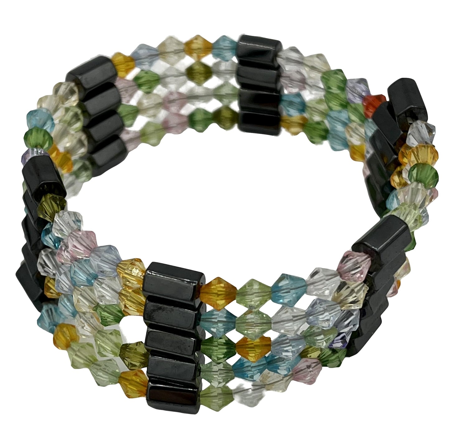 Mama Otter's Tidbits Magnetic Hematite Gemstone and Multicolored Glass Rondelle Beaded Wrap Necklace