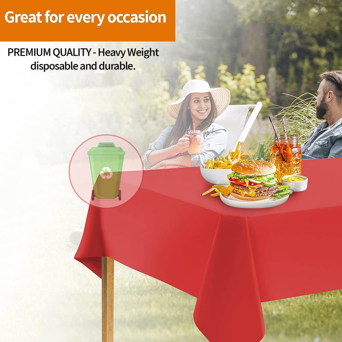 Red Disposable Plastic Tablecloth for Rectangle Tables (48 Pack) Premium Decorative Table Cloths for Parties, Events & Weddings, Indoors & Outdoors, 54 x 108 inches